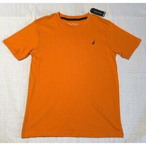 Nautica Boys' 100% Cotton Crew Neck Solid T-Shirts Orange M (10/12) Kids Tee NWT